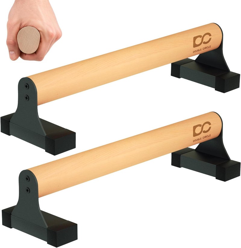 Double Circle Parallettes Push Up Bar with Ergonomic Wooden Handles - Calisthenics Equipment - Non-slip Parallel Bars for Strength Training and Calisthenics - Pushup Handles Parallettes Bars - Image 1